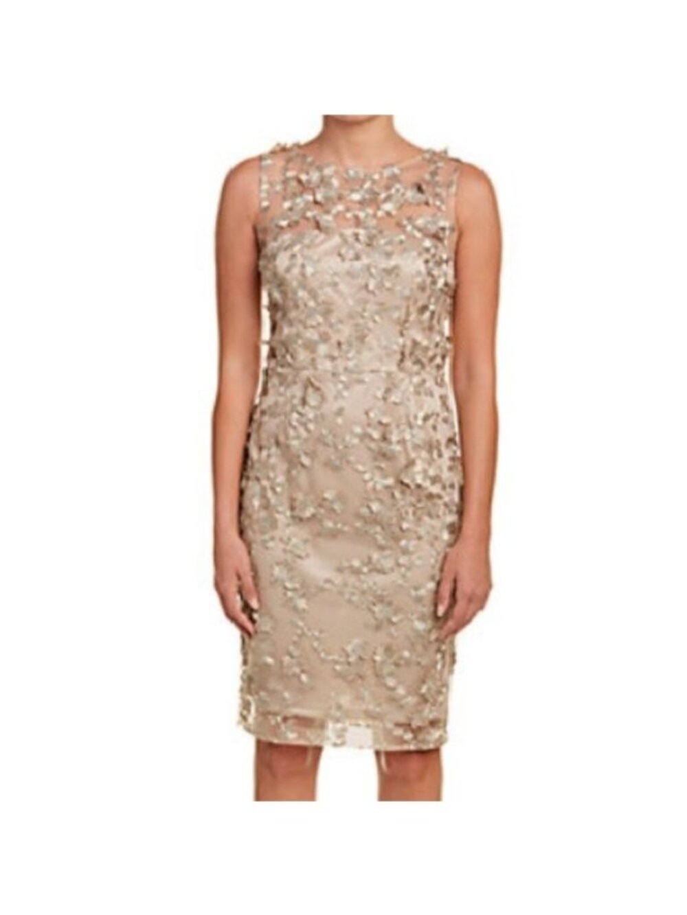 David Meister Dress Womens 4 Tan Lace Overlay Sleeveless Sheath *NWT*